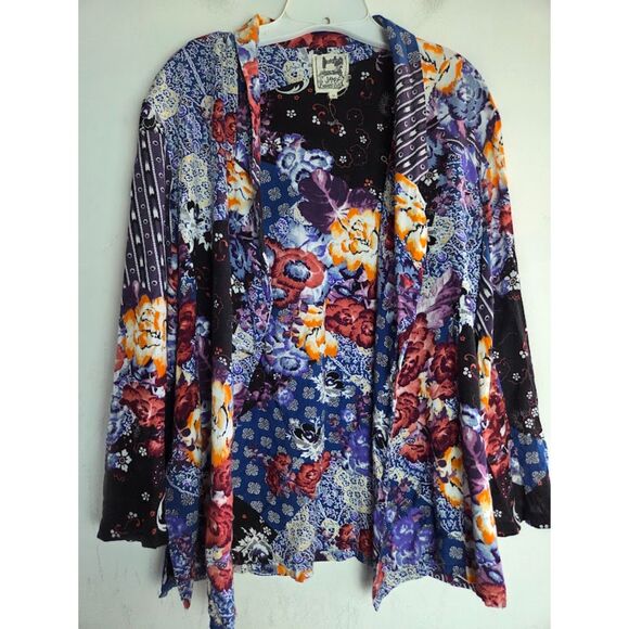 JAASE Women Blue Black Red Floral Print Boho Fairy Goth Blazer size Medium - Picture 4 of 7